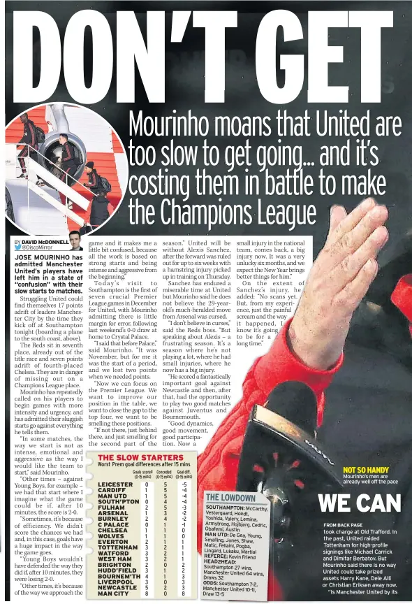  ??  ?? NOT SO HANDY Mourinho’s men are already well off the pace