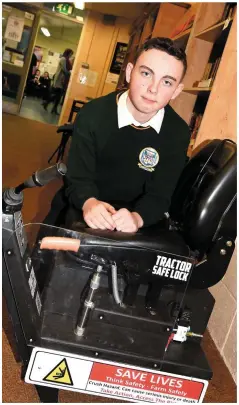  ?? Photo by Michelle Cooper Galvin ?? Jack Nagle of Castlemain­e with his Young Scientists project Tractor Safe Lock at Killorglin Community College, Killorglin.