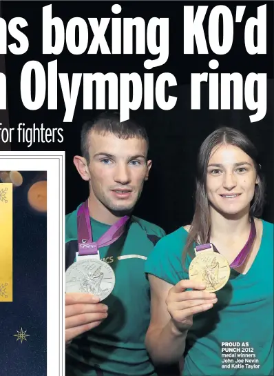  ??  ?? PROUD AS PUNCH 2012 medal winners John Joe Nevin and Katie Taylor