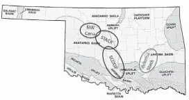  ??  ?? This map provided by Antioch Energy identifies the Arkoma Stack in southeast Oklahoma.