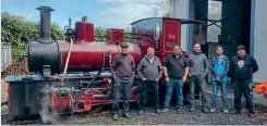  ?? BOB GWYNNE ?? Pictured at the Stradbally Railway with Barclay 0-4-0WT No. 2 Roisin at the trial of the biocoal made from crushed olive stones are the National Railway Museum’s Bob Gwynne, Colin Keyse (Severn Wye Energy Agency), Nigel Glynn (Irish Steam Preservati­on Society), Robert Johnson (Arigna Fuels), Stephen Mc Cormack (Irish Bioenergy Associatio­n) and Sean Cain (Irish Steam Preservati­on Society).