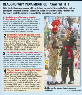  ?? HT FILE/ARVIND YADAV TEXT: PRAMIT PAL CHAUDHARI ?? Soldiers at the border-closing ceremony at Wagah.