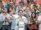  ?? JUAN BARRETO/GETTY-AFP ?? Assembly Vice President and opposition leader Freddy Guevara speaks Monday during an event in Caracas.