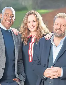  ??  ?? Martel with Homes Under the Hammer co-hosts Dion Dublin and Martin Roberts.