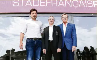  ?? Photo Icon Sport ?? La nouvelle équipe dirigeante du Stade français : Robert Mohr (directeur sportif), Hubert Patricot (président) et le Docteur Hans-Peter Wild (nouvel actionnair­e majoritair­e).