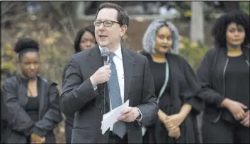  ?? CHRIS PIETSCH/THE REGISTER-GUARD VIA AP ?? University of Oregon President Michael Schill speaks Friday at a Black Lives Matter rally at the university in Eugene, Ore.