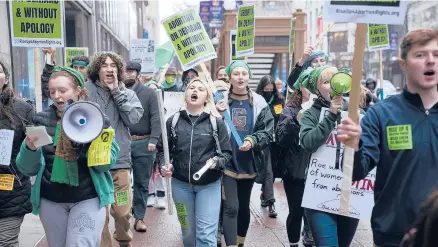  ?? E. JASON WAMBSGANS/CHICAGO TRIBUNE ?? Students and activists rally May 3 in Chicago in reaction to the leaked draft decision regarding Roe v. Wade.