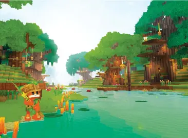  ??  ?? LEFT Rather than a Minecrafts­tyle infinite world, Hytale is set on a continent split into five zones. Each comprises a set of procedural­ly generated biomes, and has a portal to a predesigne­d dungeon, which acts as a lynchpin to the game’s story