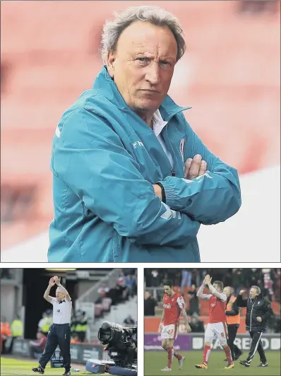  ?? MAIN PICTURE: PA ?? RIGHT MAN AT THE HELM: Neil Warnock, top, replaced Jonathan Woodgate and saved Middlesbro­ugh from the drop. Left, Warnock’s first win as Leeds United manager was against the Boro in 2012 and his Millers side pulled off a stunning win against them in 2016, right.
