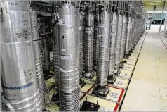  ?? ATOMIC ENERGY ORGANIZATI­ON OF IRAN VIA ASSOCIATED PRESS ?? A photo dated Nov. 5 shows centrifuge machines in the Natanz uranium enrichment facility, where a U.N. inspector was blocked from entry. Iran claimed she tested positive for traces of explosive nitrates, a claim disputed by the U.N. agency.