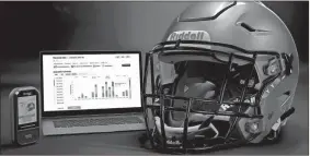  ?? Riddell via AP ?? A Riddell SpeedFlex helmet sits next to a computer screen displaying informatio­n from the InSite tool. Teaming with Catapult, Riddell is providing detailed informatio­n regarding anything from practice regimens to helmet contacts to overall preparatio­n for athletes.