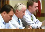  ??  ?? City Manager Bill Zigler, center, reports on the prospected roundabout project Tuesday. New roundabout will be located on Hermosa Street and Westwood Avenue near Jefferson Elementary School in Lindsay.