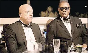 ?? (Courtesy pics) ?? Ndumi Mthethwa all smiles after hosting a successful dinner last week. (R) Druce De Jesus Sargo who is currently the Executive Manager Business Banking seated with popular MC Tjovitjo at the dinner.