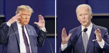  ?? Patrick Semansky / Associated Press ?? President Donald Trump, left, continuall­y interrupte­d former vice president Joe Biden in their first debate, which was widely considered one of the most unpleasant to watch in TV history.