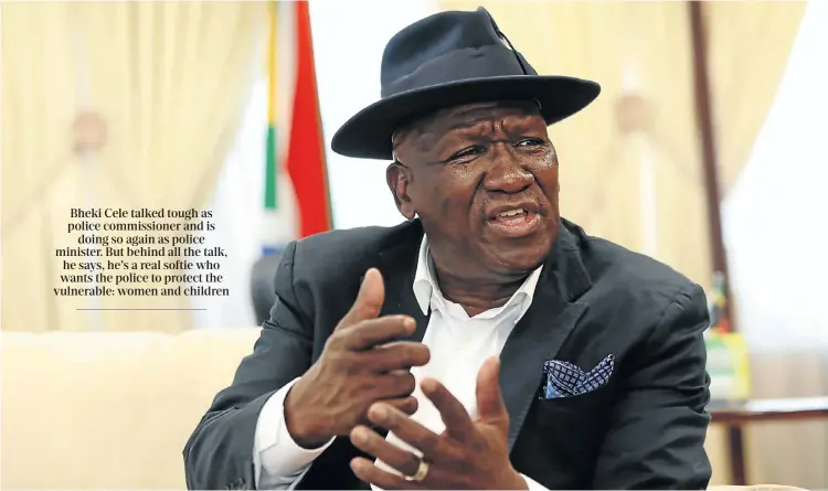  ?? Pictures: Esa Alexander ?? Like policemen in crime fiction, new Police Minister Bheki Cele is known for his fondness for hats. He has 43 fedoras — in all colours — but says he’d like to own even more. Bheki Cele talked tough as police commission­er and is doing so again as police...