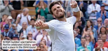  ?? ?? British number one Cameron Norrie celebrates victory and a place in the third round