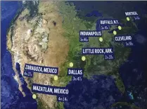  ?? AP ?? A total solar eclipse April 8 will enter over Mexico’s Pacific coast, go up through Texas and Oklahoma, cross the Midwest, mid-Atlantic and New England, then exit over eastern Canada into the Atlantic. It will take less than 2½ hours for the entire process.