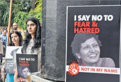  ??  ?? ■ A protest against the murder of journalist Gauri Lankesh held in New Delhi on September 7, 2017. AFP