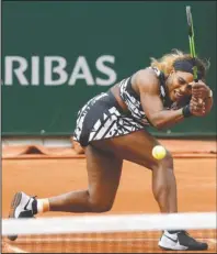  ?? The Associated Press ?? FIRST MATCH SINCE US OPEN: Serena Williams plays a shot against Vitalia Diatchenko of Russia on May 27, 2019, during their first round match of the French Open at Roland Garros stadium in Paris.