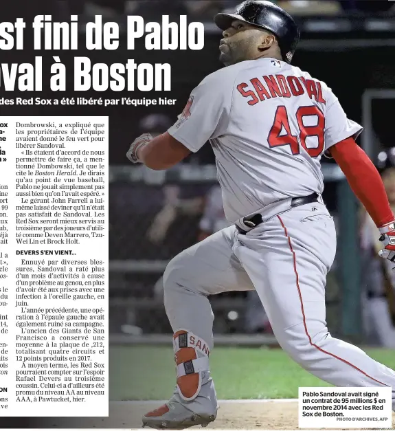  ?? PHOTO D’ARCHIVES, AFP ?? Pablo Sandoval avait signé un contrat de 95 millions $ en novembre 2014 avec les Red Sox de Boston.