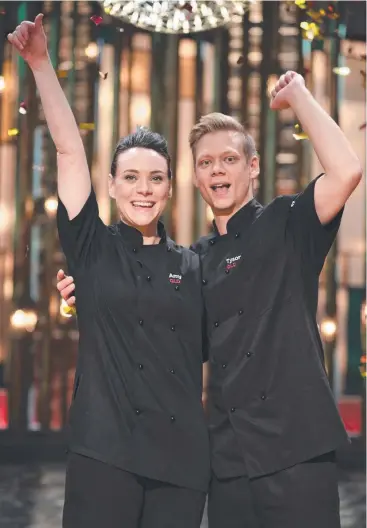  ??  ?? SWEET SUCCESS: MKR 2017 winners Amy and Tyson Murr celebrate their glorious victory.
