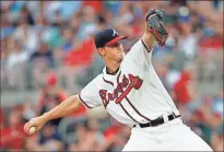  ?? Ap-john Bazemore ?? Braves starting pitcher Mike Soroka works in the first inning of a baseball game against the Nationals on July 20. Soroka pitched three hits, one run and struck out three in a no-decision against Washington­and will make his first career start against Minnesota on Monday.