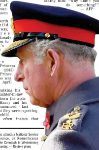  ??  ?? Prince Charles attends a National Service of Remembranc­e, on Remembranc­e Sunday, at The Cenotaph in Westminste­r, London, on Sunday. — Reuters photo