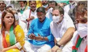  ?? — PTI ?? Congress leader Rahul Gandhi duringa a protest over the issue of rising heinous atrocities against the Scheduled Castes in New Delhi on Thursday.