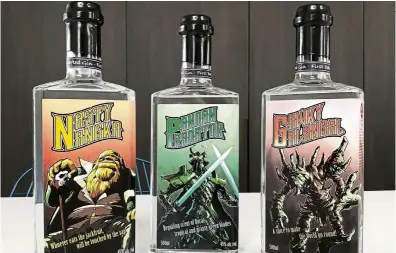  ?? — Photos: Eiling Lim ?? The gin labels feature unique monster characters that are based on the ingredient­s of the gin.