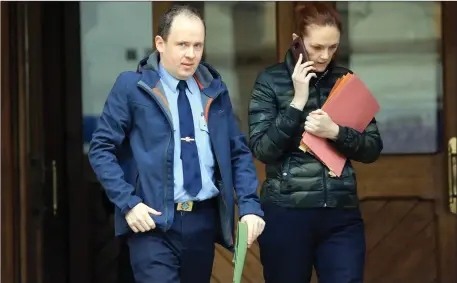  ??  ?? Garda Luke Gray and Garda Monique Connolly pictured at Sligo Courthouse where they gave evidence in the trial of Serge Kelly.