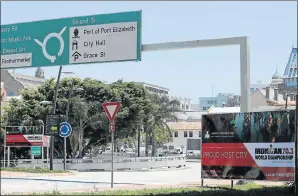  ?? Picture: FREDLIN ADRIAAN ?? MAJOR BOOST: Billboards highlight Port Elizabeth’s status as Ironman World Championsh­ip host