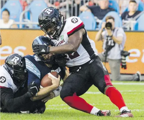  ?? CHRISTOPHE­R KATSAROV/THE CANADIAN PRESS ?? Ottawa Redblacks linebacker Avery Williams, who turned 24 on Sunday, has another opportunit­y to show what he can do Friday night in Vancouver against the B.C. Lions when veteran Kyries Hebert begins a two-game suspension.