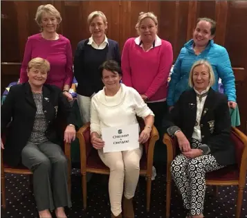  ??  ?? The Creane and Creane ladies’ competitio­n presentati­on in Enniscorth­y. Back (from left): Anna Mai O’Connor, Nora Furlong, Helen D’Eathe, Ciara Sharkey. Front (from left): Maeve McCauley (lady President), Deirdre Kavanagh (winner), Mary O’Shea (lady Captain).