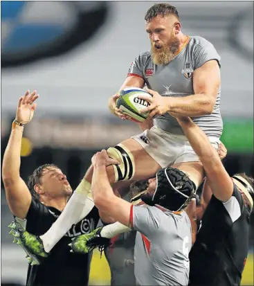  ?? Picture: GALLO IMAGES ?? HIGH IN THE SKY: Irne Herbst of the Southern Kings during the Super Rugby match between Cell C Sharks and Southern Kings at Kings Park Stadium last Saturday in Durban