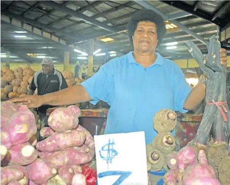  ?? Photo: Arieta Vakasukawa­qa ?? Salome Lewalago with her farm produce at Lautoka Market on January 31, 2018.