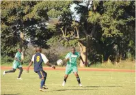  ??  ?? Falcon FC club Chairman Isreal Nyandoro (right) in action with his troops during their clash against Safeguard Security last weekend