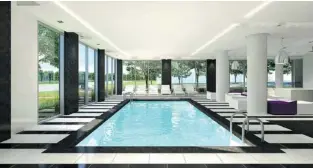  ??  ?? This indoor pool is just one of the amenities offered to condo residents of La Marquise, which also has a sauna and a gym that is fully equipped and up to profession­al training standards.