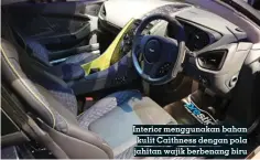  ??  ?? Interior menggunaka­n bahan kulit Caithness dengan pola jahitan wajik berbenang biru