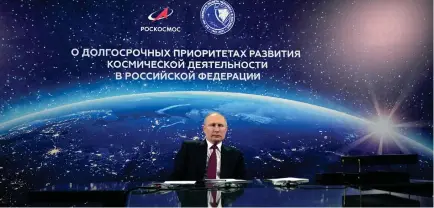  ?? Photo: Nampa/AFP ?? Stern… Russian President Vladimir Putin holds a meeting on the developmen­t of the country’s space industry in Engels.