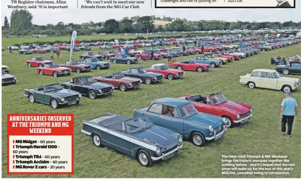  ??  ?? The Inter-Club Triumph & MG Weekend brings the historic marques together like nothing before – and it’s hoped that the new show will make up for the loss of this year’s MGLive!, cancelled owing to coronaviru­s.