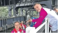  ?? PHOTO: CRT ?? The baton is transferre­d at the top of the Anderton Boat Lift.