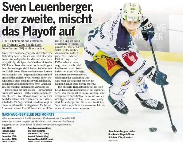  ?? FRESHFOCUS ?? Sven Leuenberge­rs beeindruck­ende Playoff-bilanz: 5 Spiele, 1 Tor, 4 Assists.