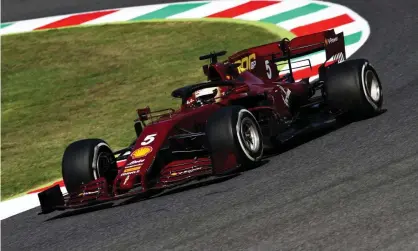  ??  ?? Sebastian Vettel during practice; both Ferraris will race in the deep burgundy colour sported by the first Ferrari built in 1947, the 125S. Photograph: Mark Thompson/Getty Images