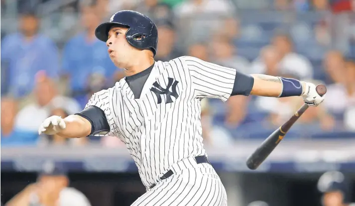  ?? BRAD PENNER, USA TODAY SPORTS ?? Catcher Gary Sanchez, who has hit 99 home runs in the minor leagues, slammed six in his first 15 games after being called up by the Yankees on Aug. 2.