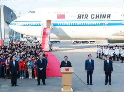 ?? PANG XINGLEI / XINHUA ?? President Xi Jinping gives a briefing upon arrival at Macao Internatio­nal Airport on Dec 18.