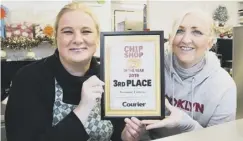  ??  ?? Towngate Fisheries, Sowerby Bridge , third place in the Halifax Courier Chip Shop of the Year competitio­n. Manager Kimberley Gregory, left, and assistant Karen I’anson