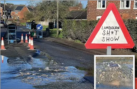  ?? Pictures: SWNS ?? Filthy...sewage in the streets of Lambourn. Below right, the Bake Off tent