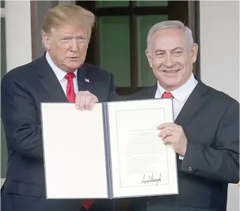  ?? (Reuters) ?? US PRESIDENT Donald Trump and Prime Minister Benjamin Netanyahu in Washington in March.