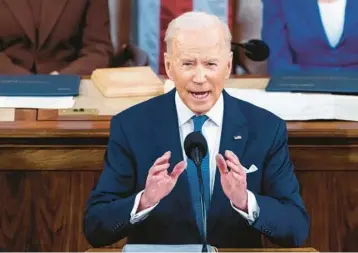  ?? JIM LO SCALZO/EPA 2022 ?? President Joe Biden is making his second State of the Union address Tuesday night.