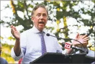 ?? Christian Abraham / Hearst Connecticu­t Media ?? Gubernator­ial candidate Ned Lamont addresses a crowd gathered at Wooster Square Park in New Haven in August. Lamont’s campaign this week announced the names of a dozen business leaders who, should he be elected governor, would serve on a business advisory council he plans to create.